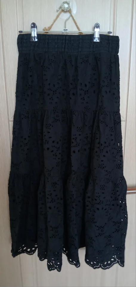 (중고특A급)여성 블랙 레이스 펀칭 롱스커트 55~66