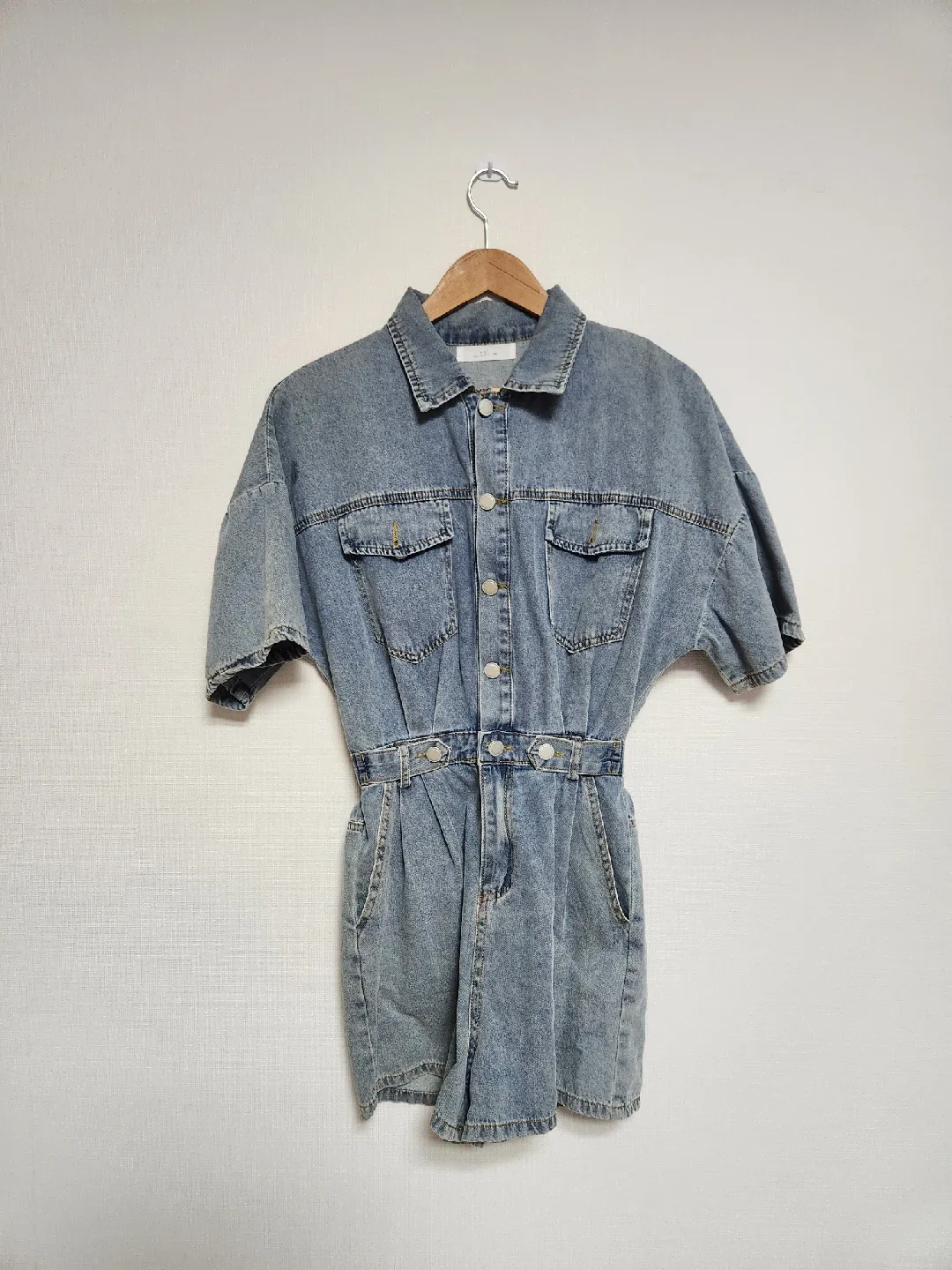 데님 반팔 점프수트