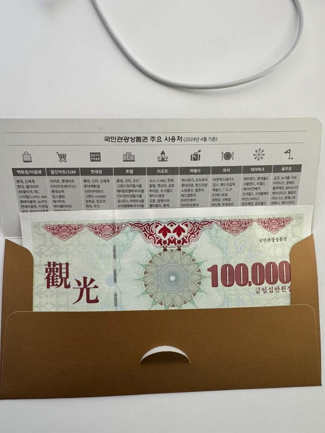 국민관광상품권 10만원권