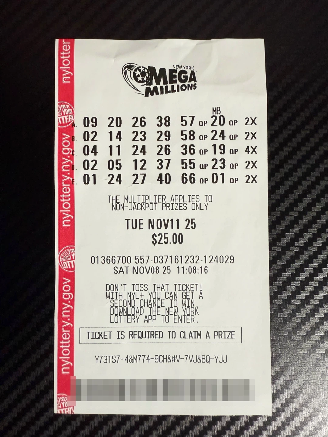 미국 뉴욕 주 메가밀리언 14불 당첨 복권 (2025.11.11) | 티켓/교환권 | 당근 중고거래