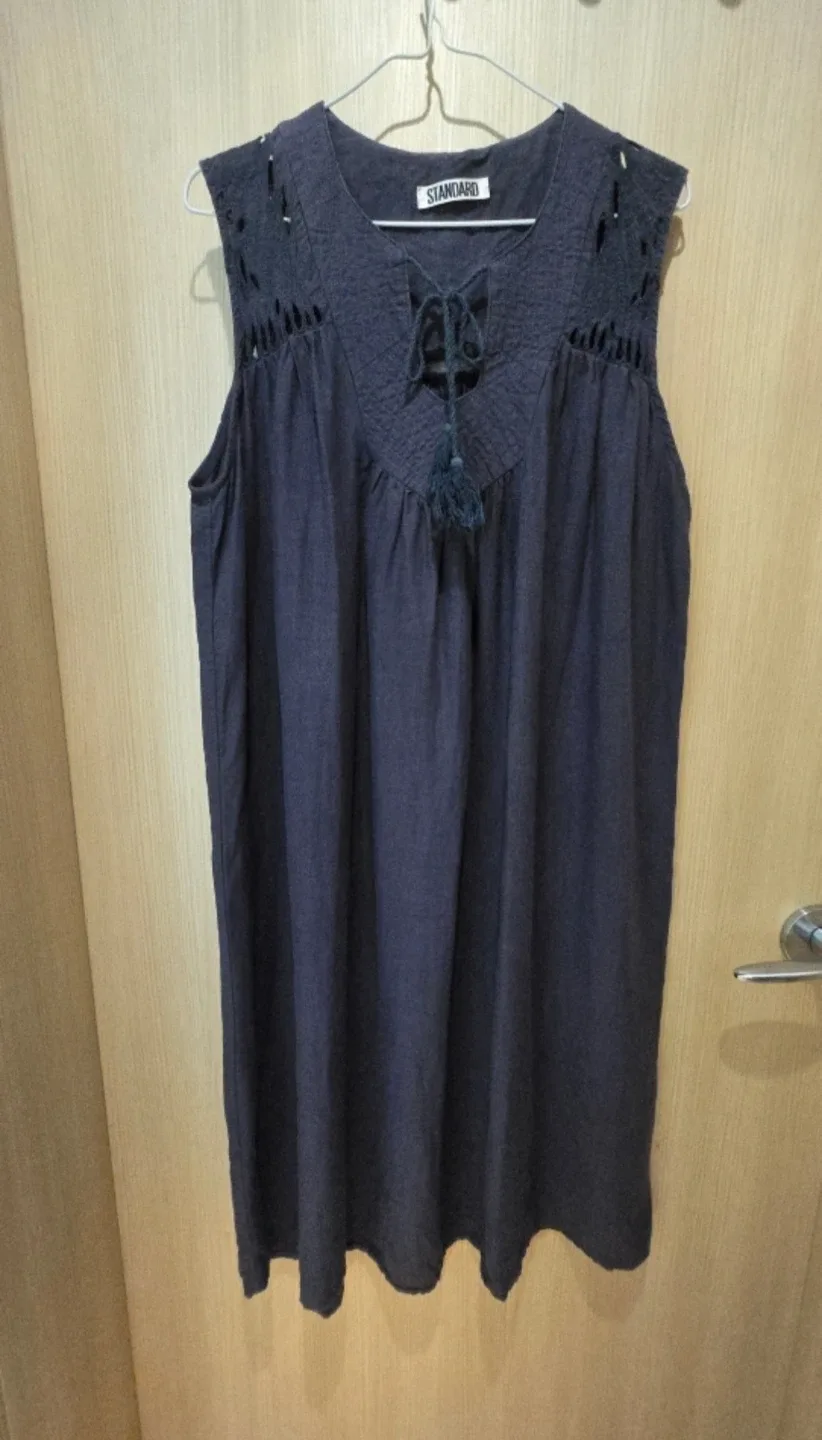 STANDARD 네이비 린넨 민소매 원피스