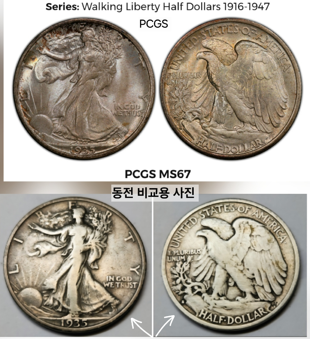 실버90 희소발행 동전 미국주화 워킹 리버티 하프달러 1935 S 은화
