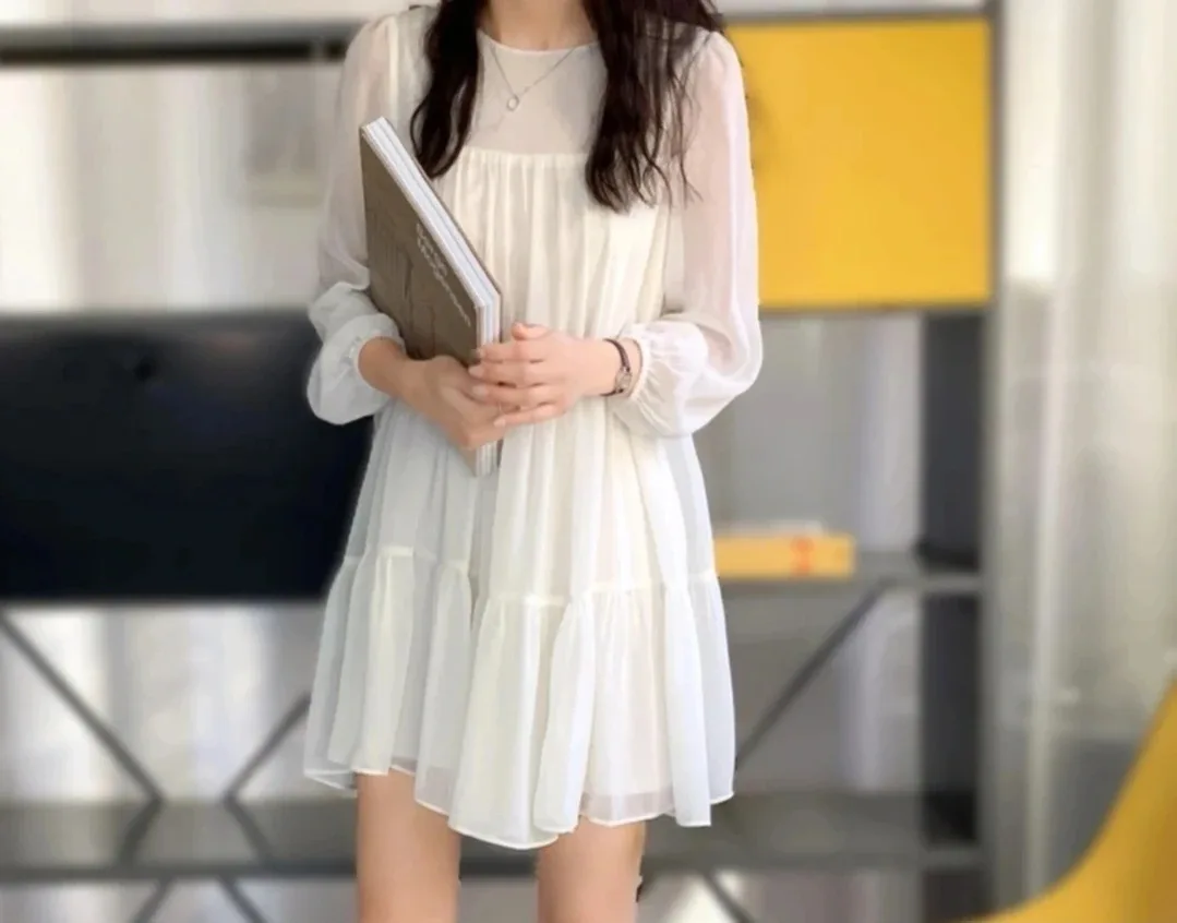 화이트 쉬폰 미니 원피스