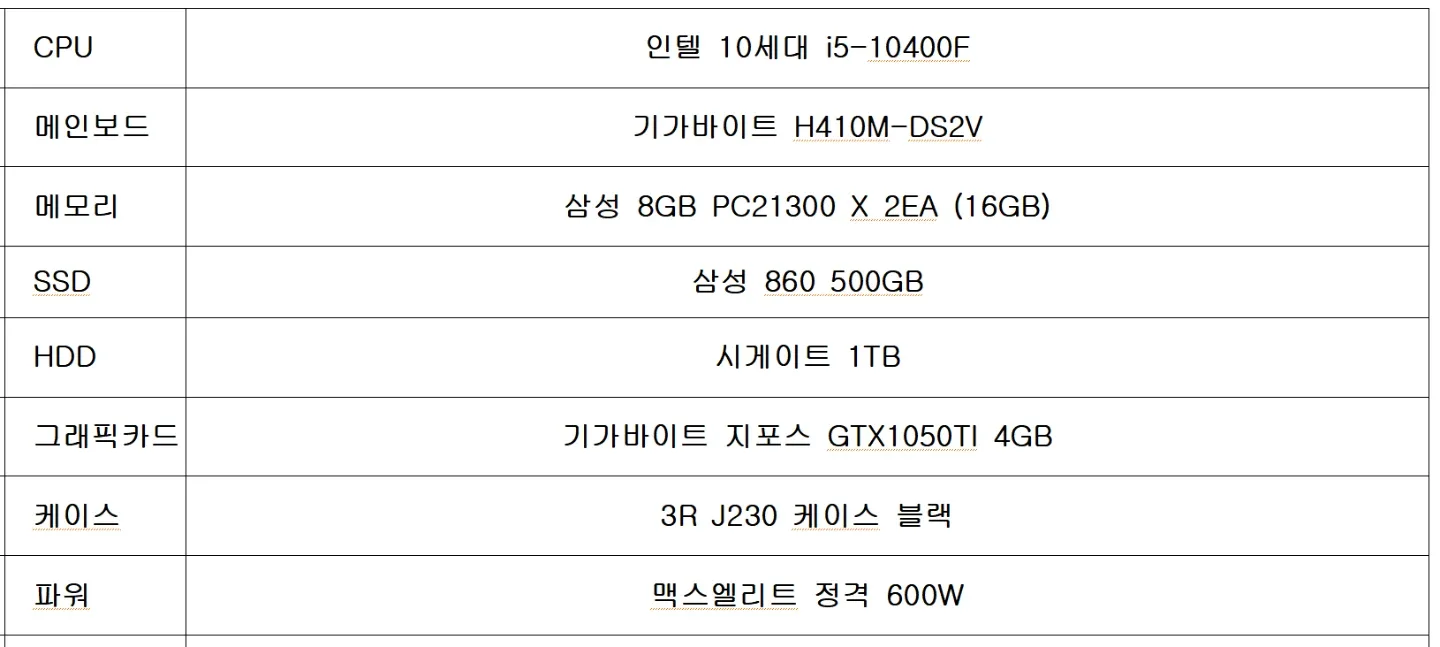 게이밍 조립 PC i5-10400F GTX1050Ti