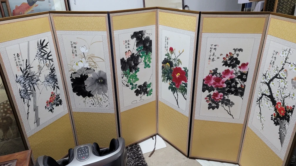 우원 그림 6폭 병풍 가리개 소형