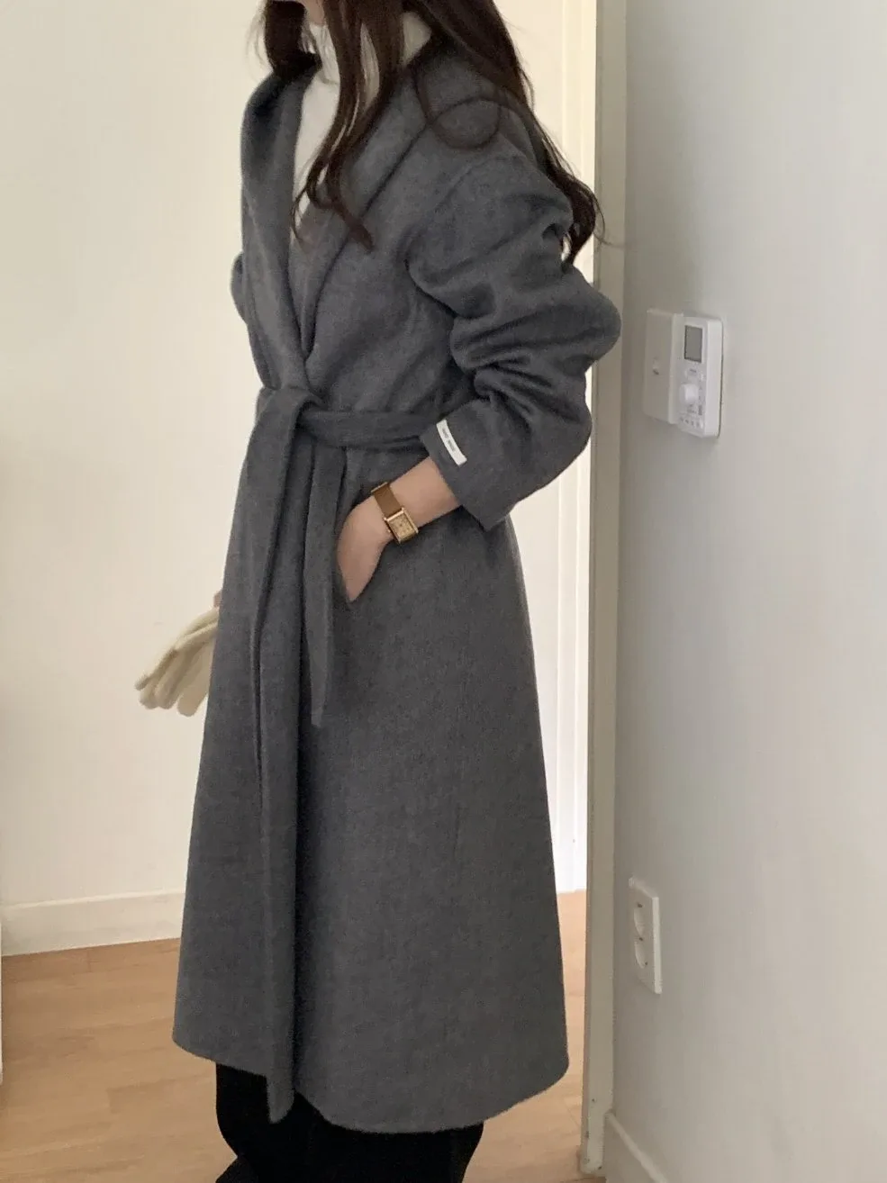 여자 울 코트 울100 후드 핸드메이드 롱코트 아우터 겨울 가을