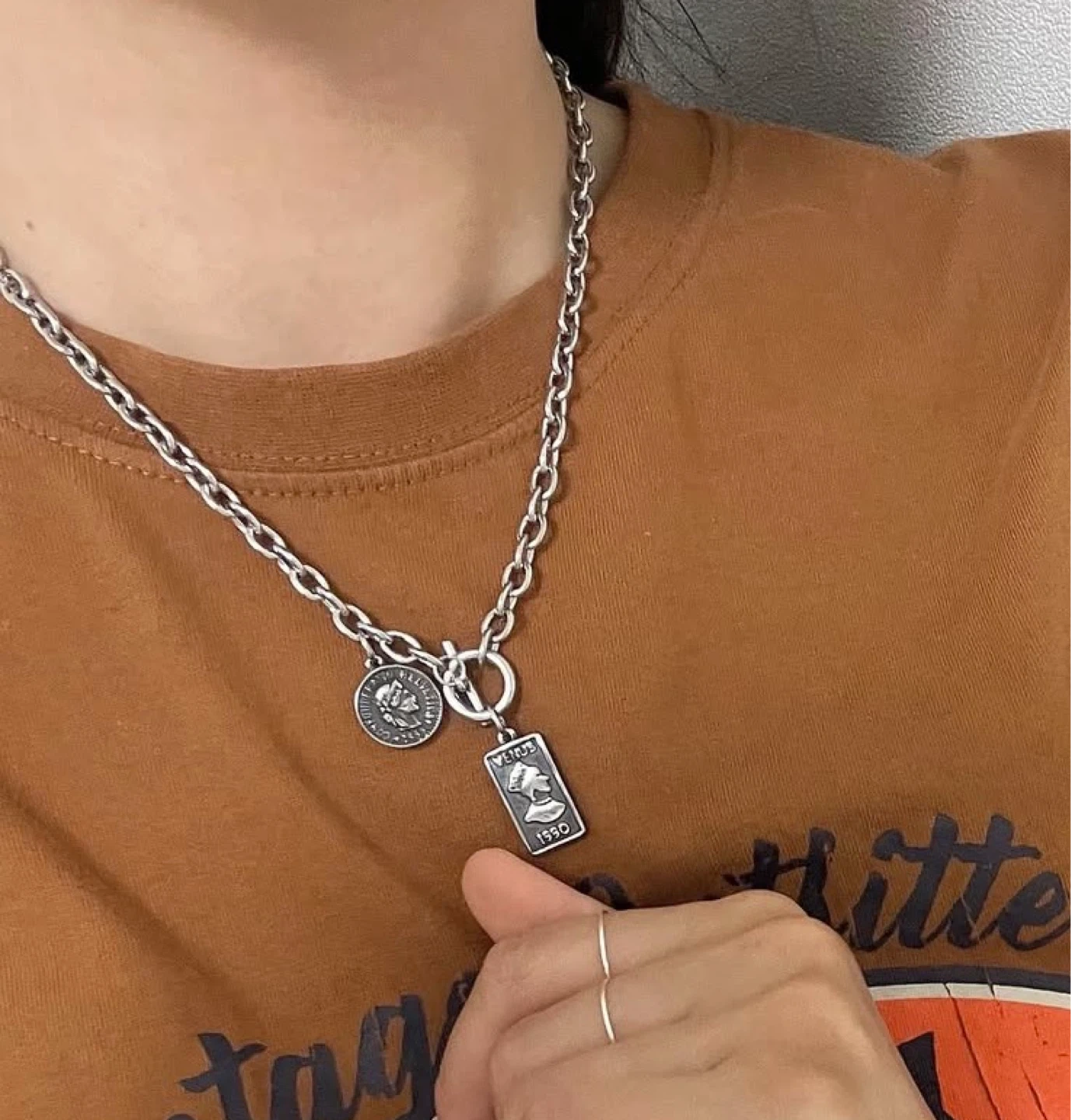 새상품처분] 알러지X 써지컬스틸 코인 비너스 투펜던트 볼드 체인 목걸이 남여공용 | 여성잡화 | 당근 중고거래