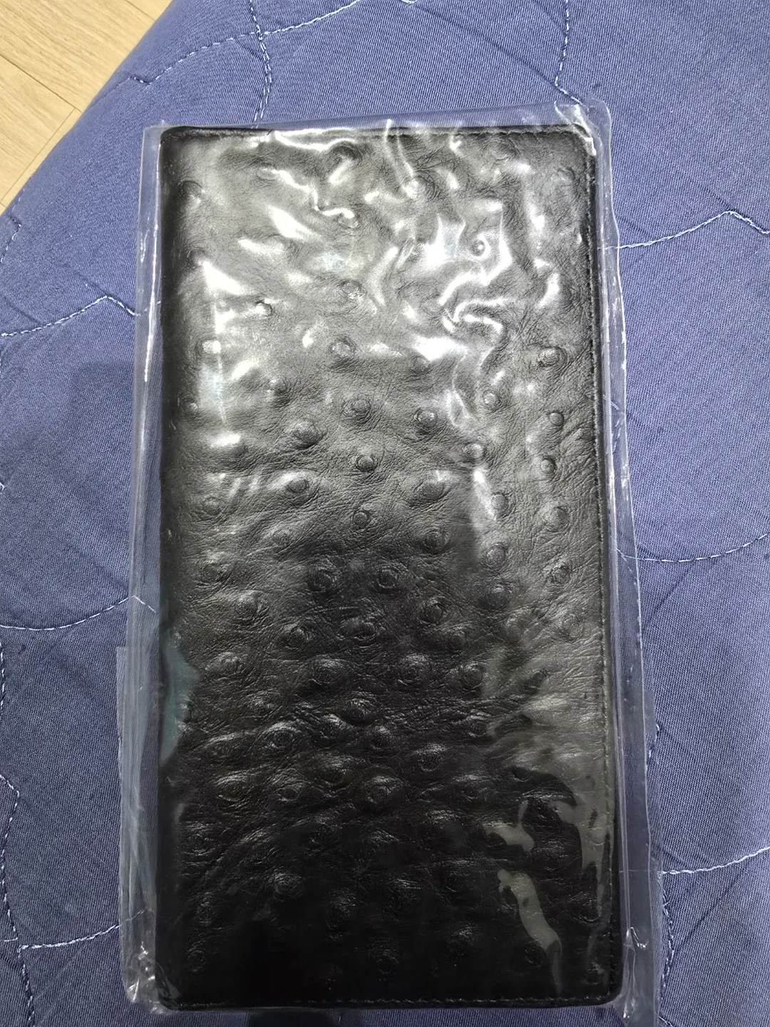 블랙 타조무늬 소가죽 장지갑 (새제품)