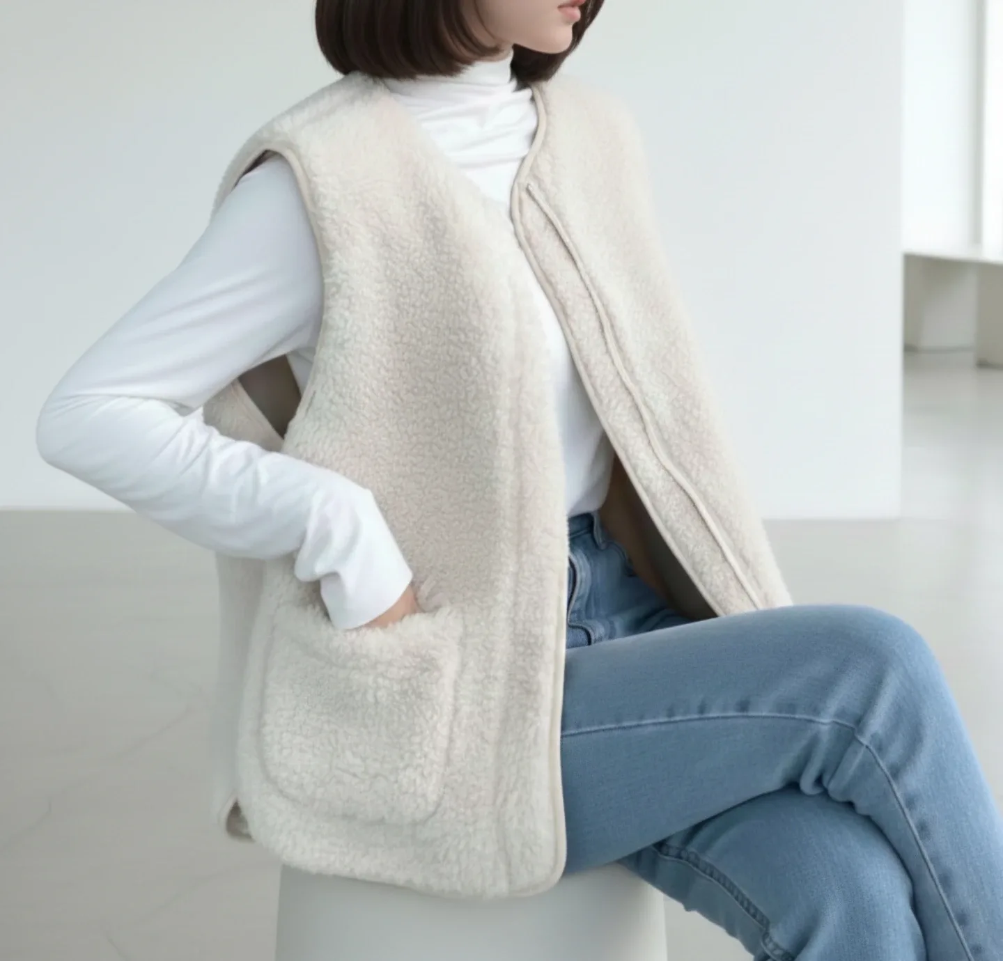 데일리 뽀글이 양털 베스트 (2color)
