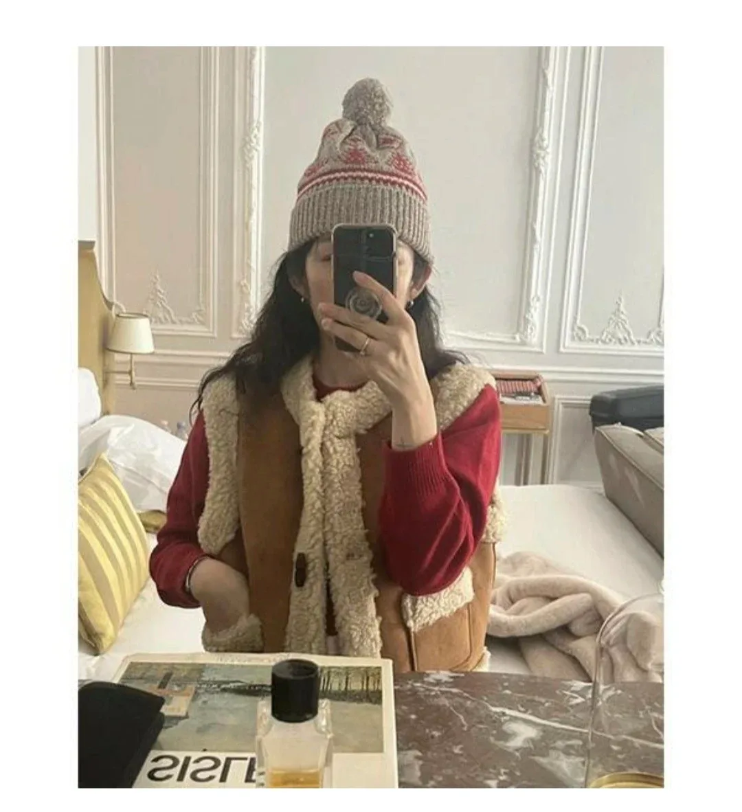 새상품 베이지 퍼 안감 브라운 무스탕 조끼
