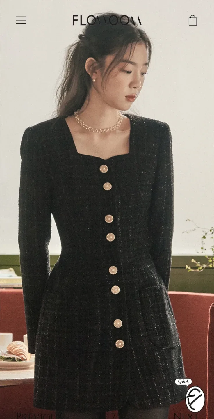 플로움 트위드 미니 원피스 블랙 M