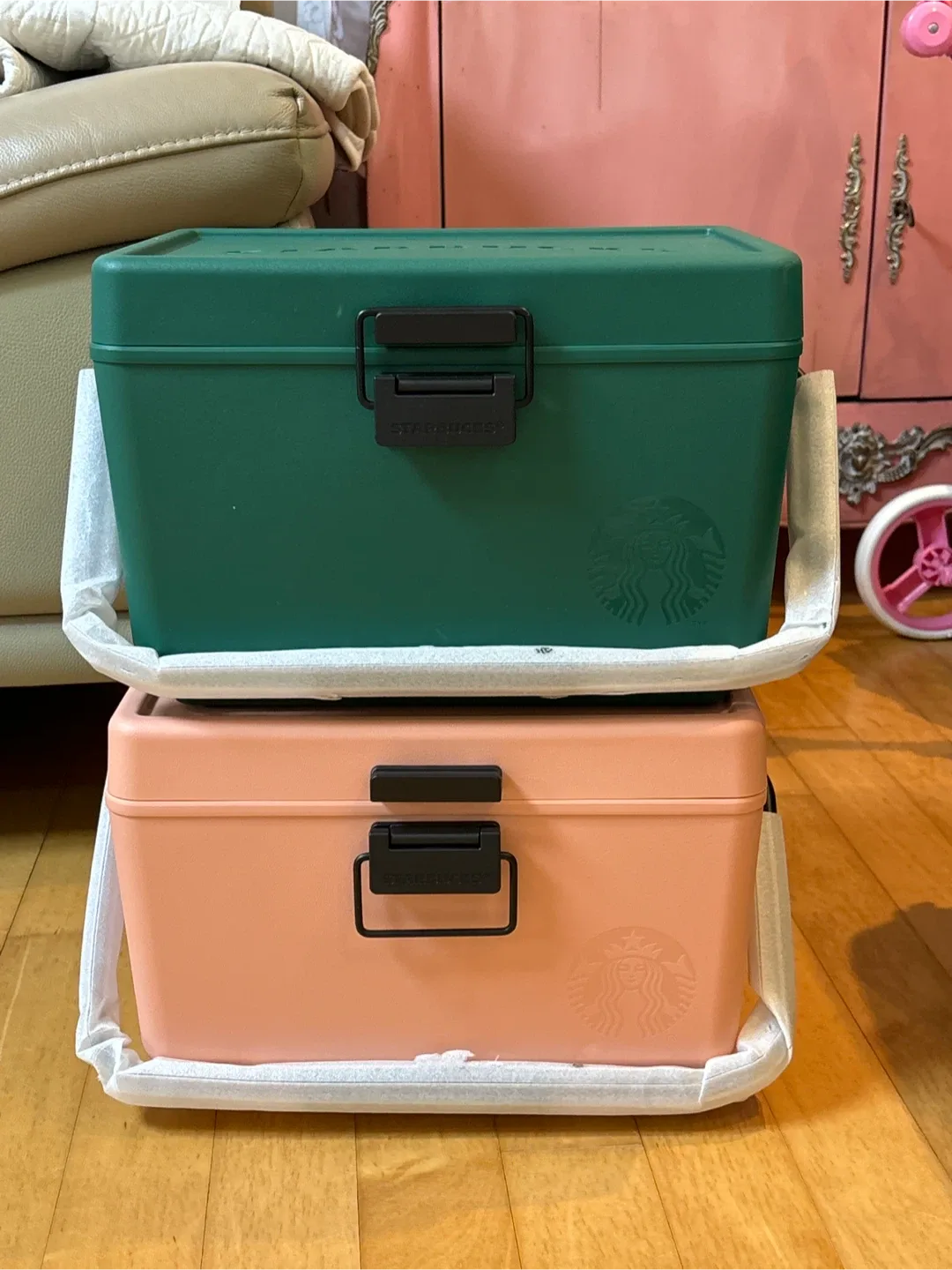스타벅스 아이스박스 쿨러 그린/핑크 새상품