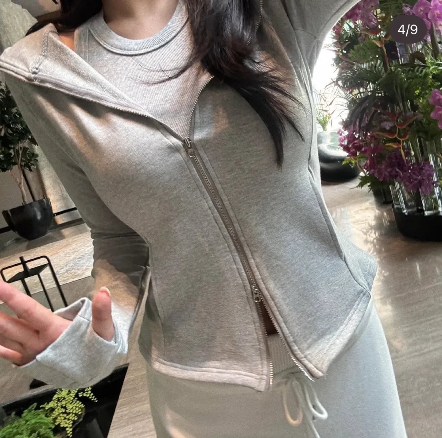 [새상품] 엔뉴엘 허리쏙 워머 후드티 집업 그레이