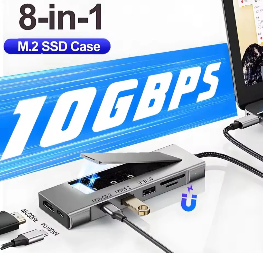 8-in-1 M.2 SSD USB C 허브 스플리터 PD100W