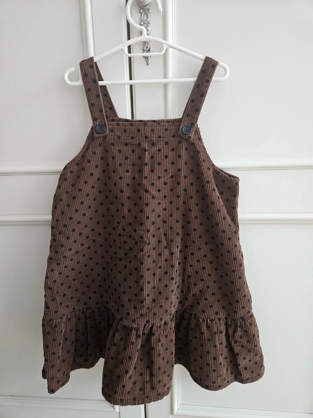 밀리밤 땡땡이 코듀로이 멜빵 원피스 150