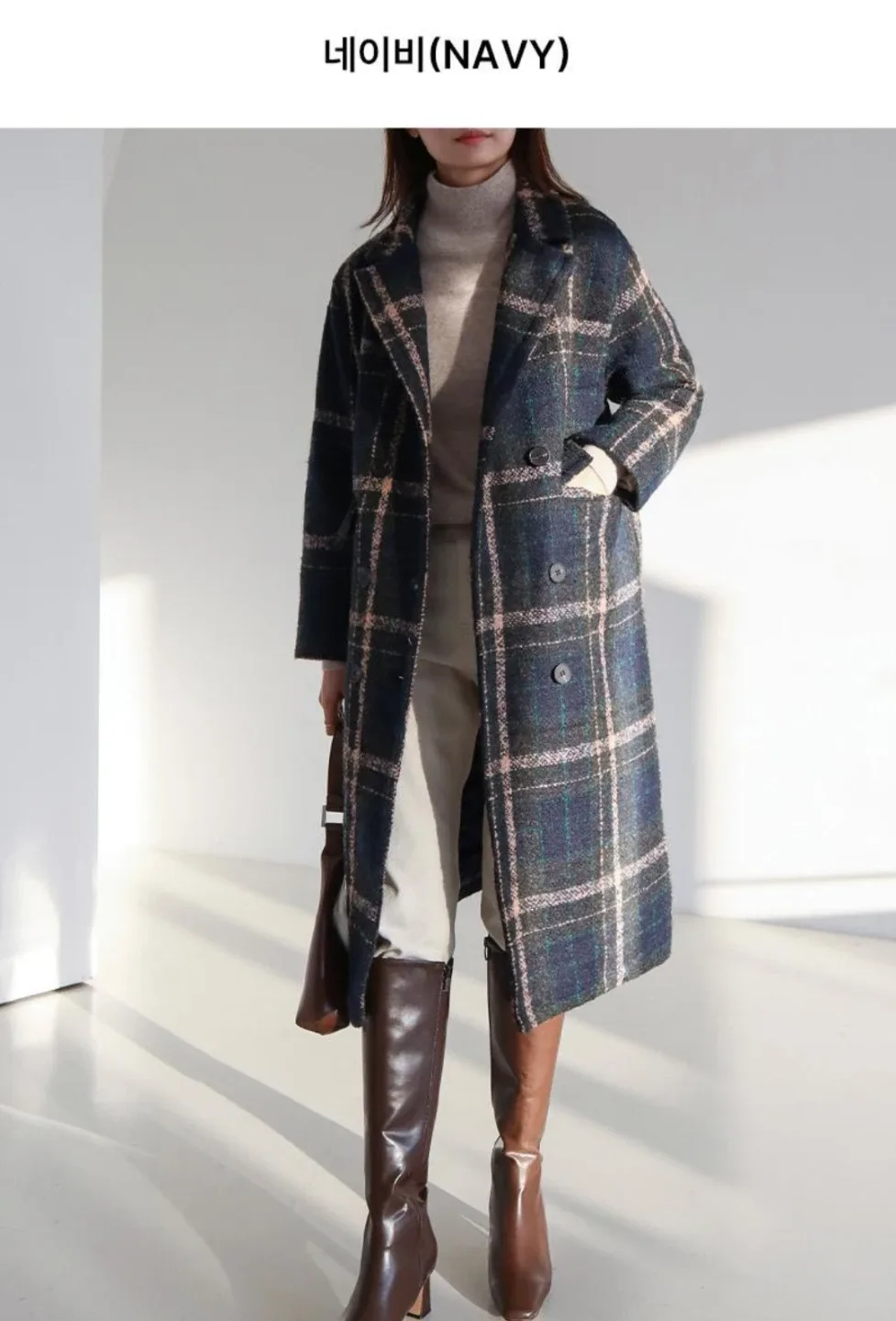 체크 더블 단추 롱코트 FREE 새상품
