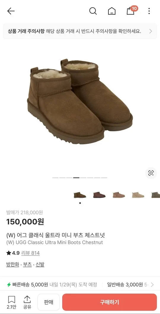 어그 클래식 울트라 미니 부츠 체스트넛 240