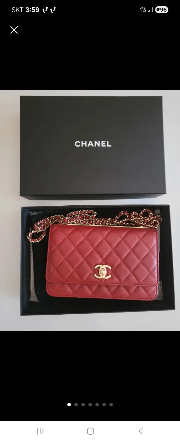 샤넬 WOC 버건디 금장 체인백