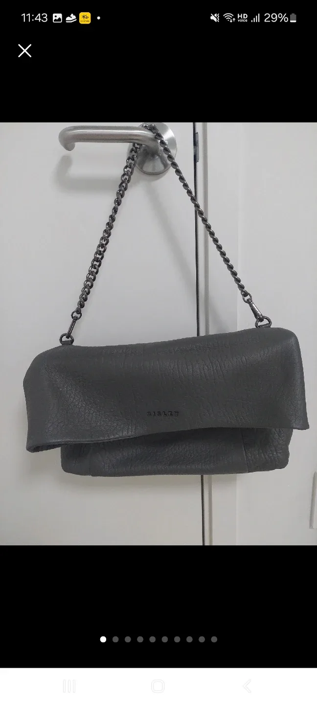 시슬리 그레이 가죽 체인 숄더 클러치백