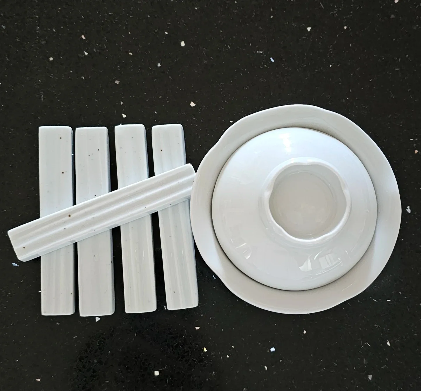 도자기 종지와 수저 받침대 (미사용)
