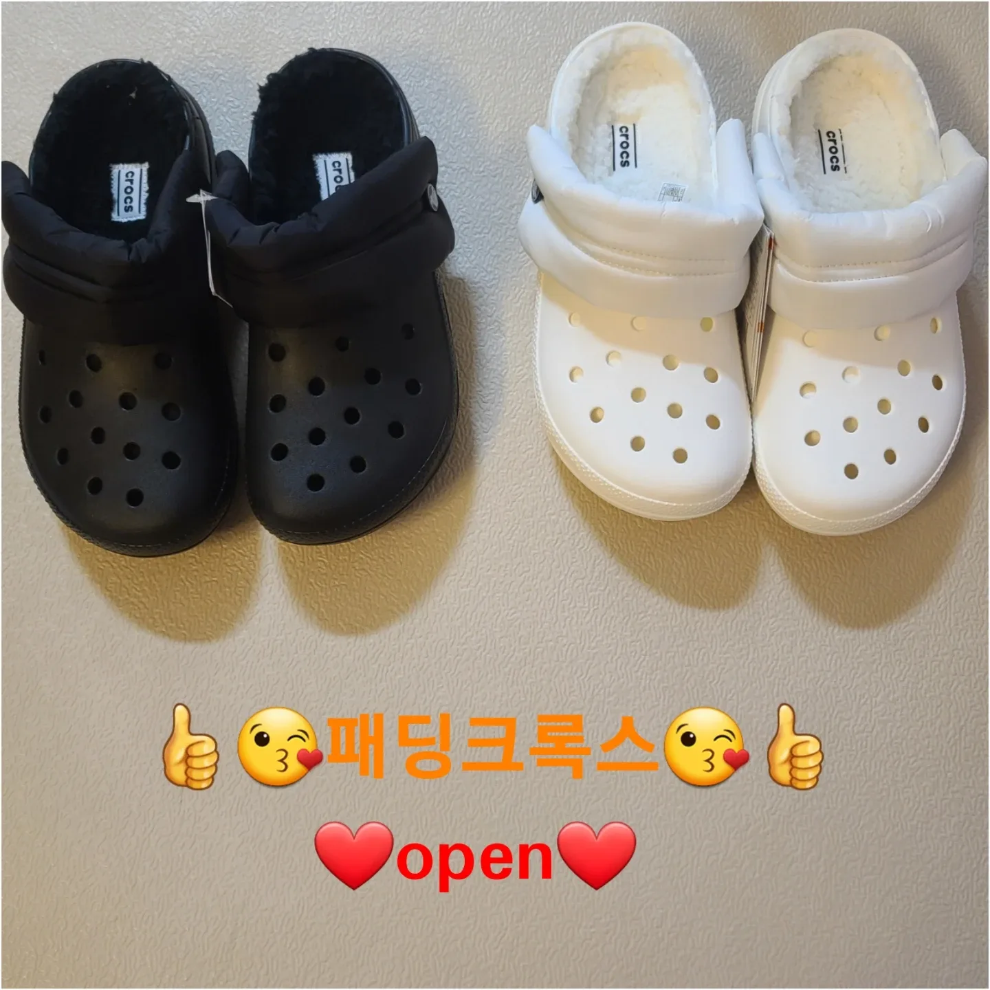 크록스 패딩 클로그 블랙/화이트 새상품