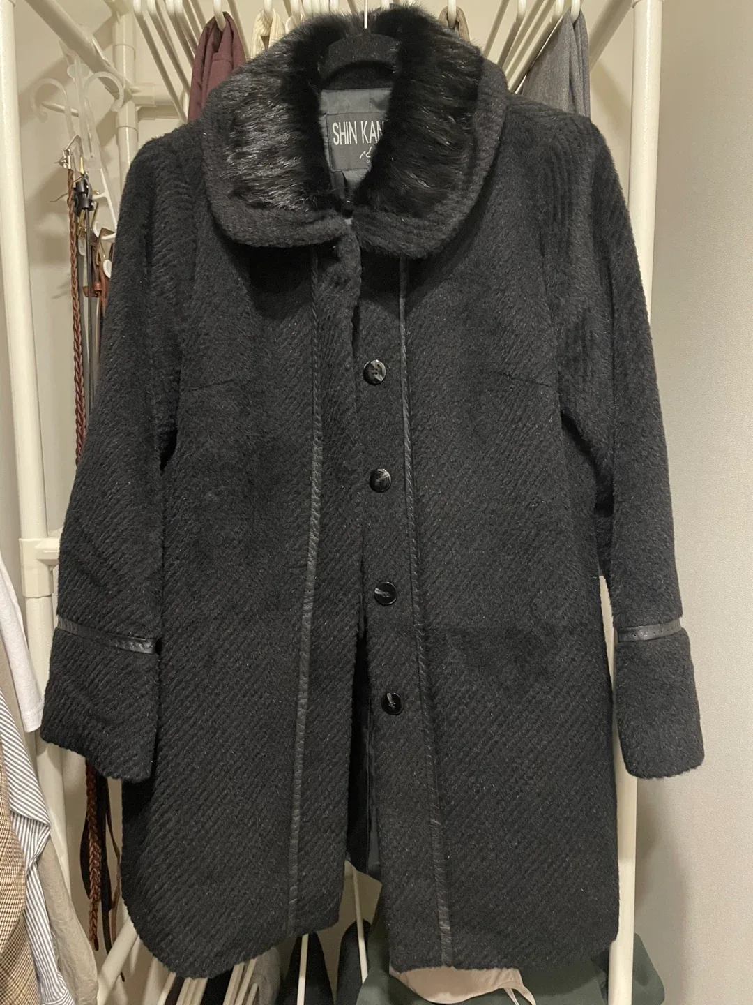 신강숙 컬렉션 블랙 퍼 칼라 코트 55