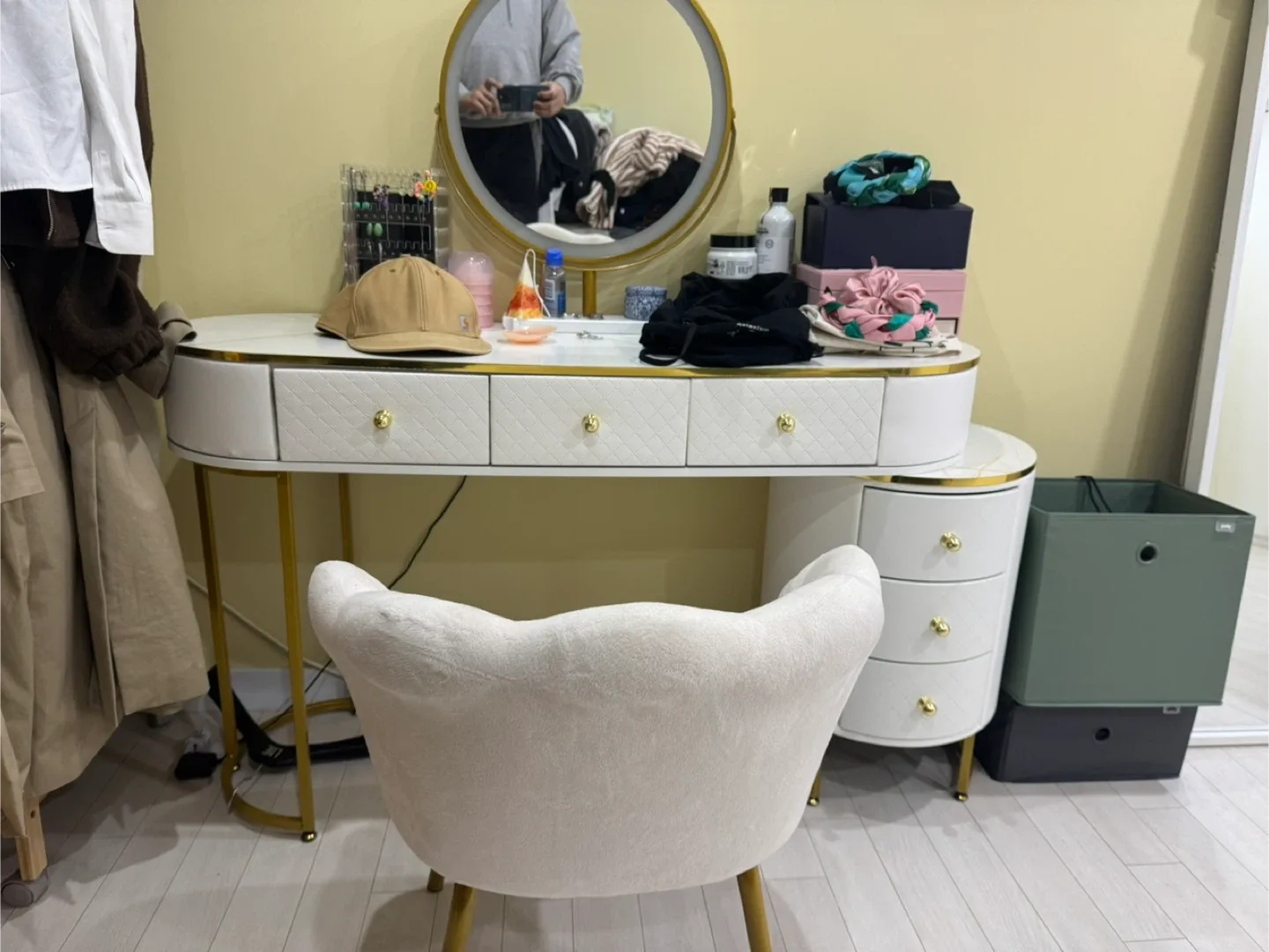 LED 거울 화장대 + 의자 세트