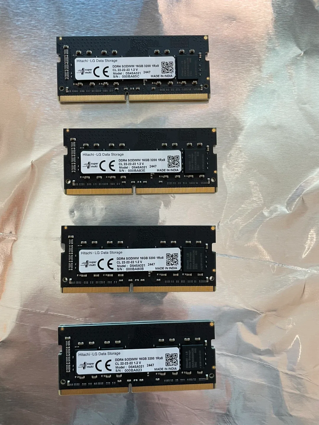 (미사용품) SK하이닉스 칩 사용 노트북용, 미니 PC용 DDR4 16GB 3200 (총4개)