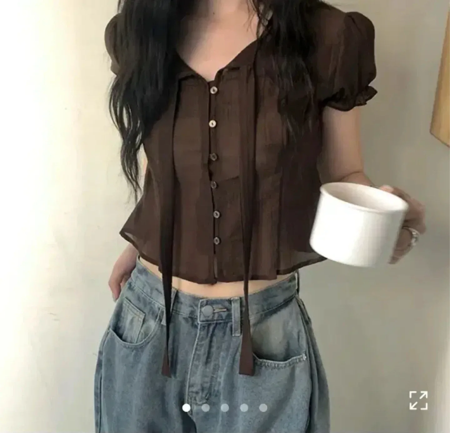 니어웨어 시스 반팔 블라우스