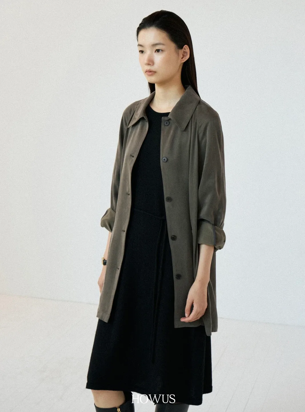 HOWUS 카키색 트렌치 코트