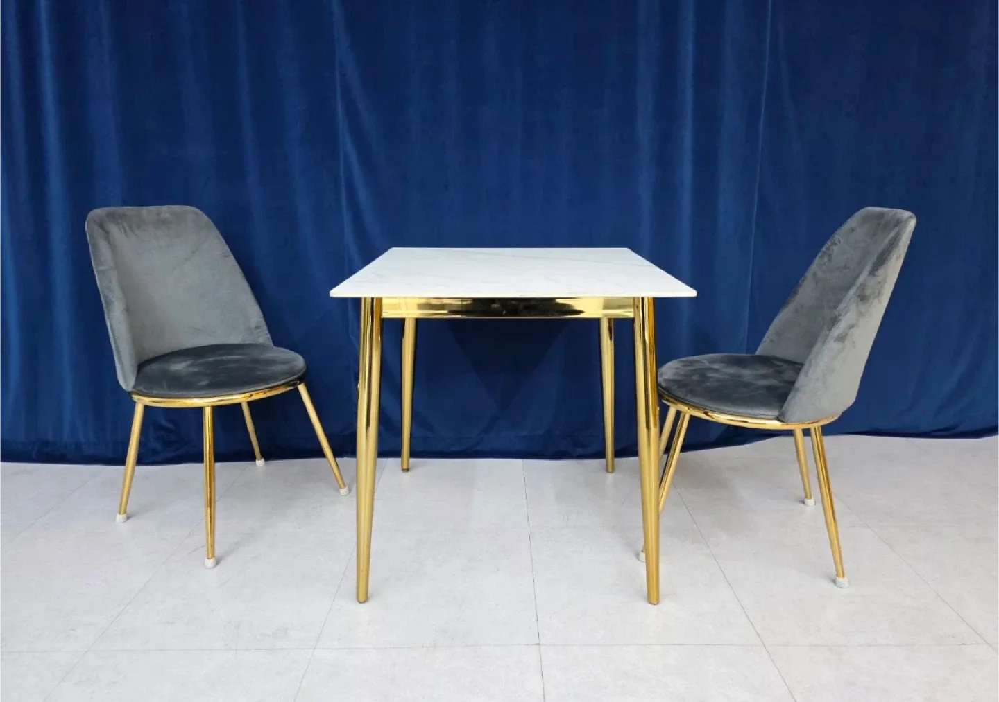 대리석 테이블 + 벨벳 의자 2개 세트