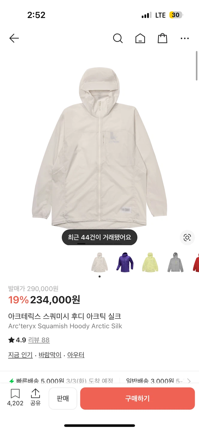 아크테릭스 스쿼미시 후디 Arctic Silk