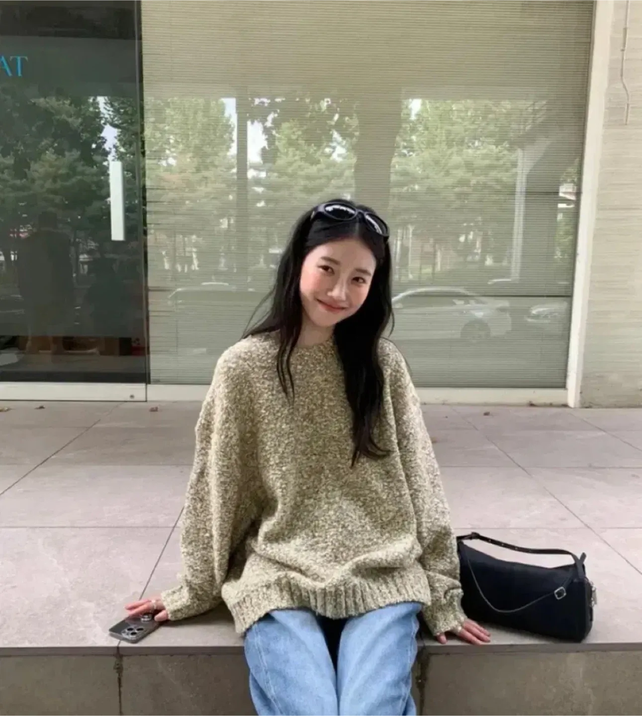 유이니 머스타드 믹스톤 부클 니트