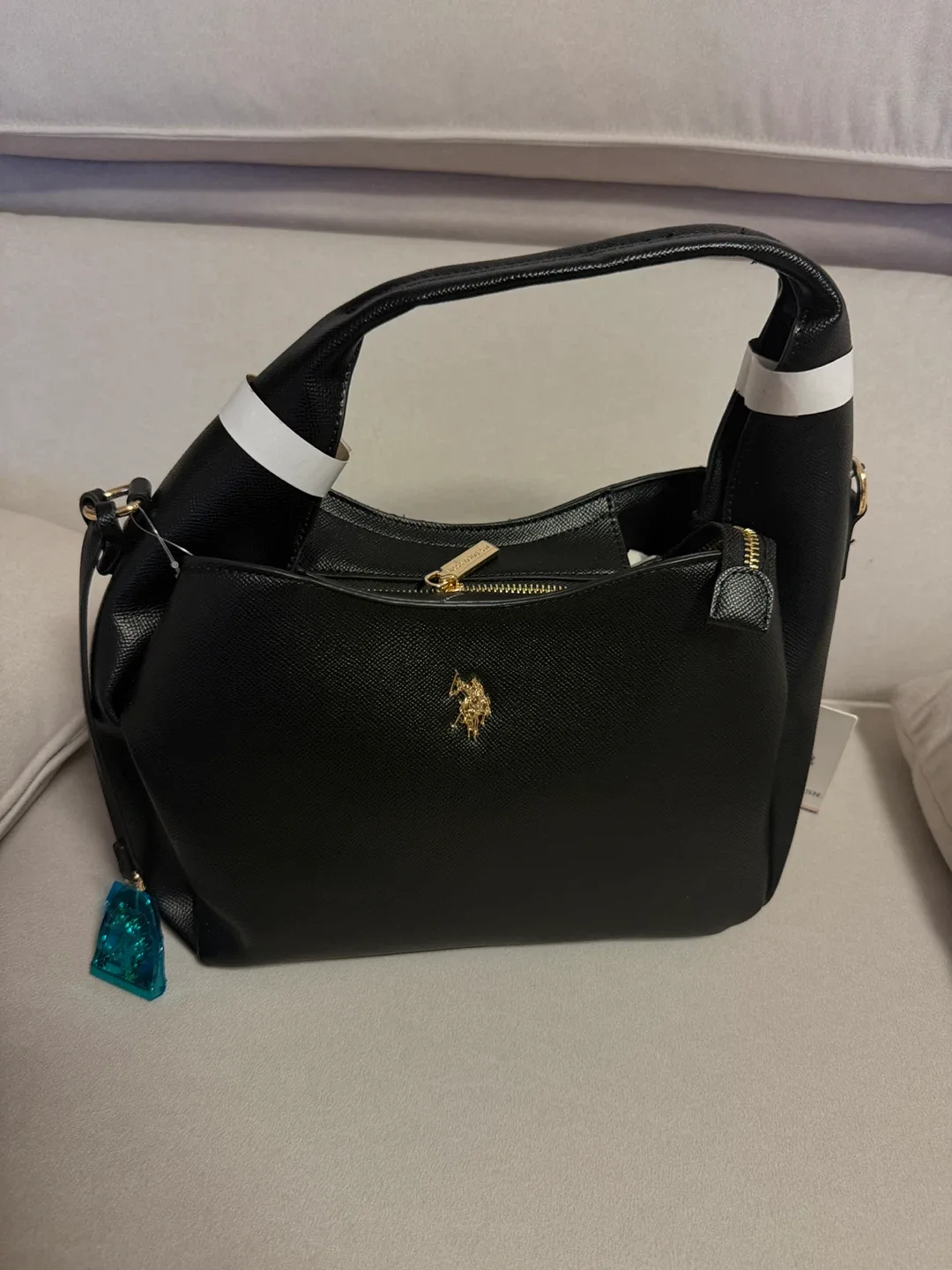 U.S. Polo Assn. 블랙 가죽 핸드백 가방