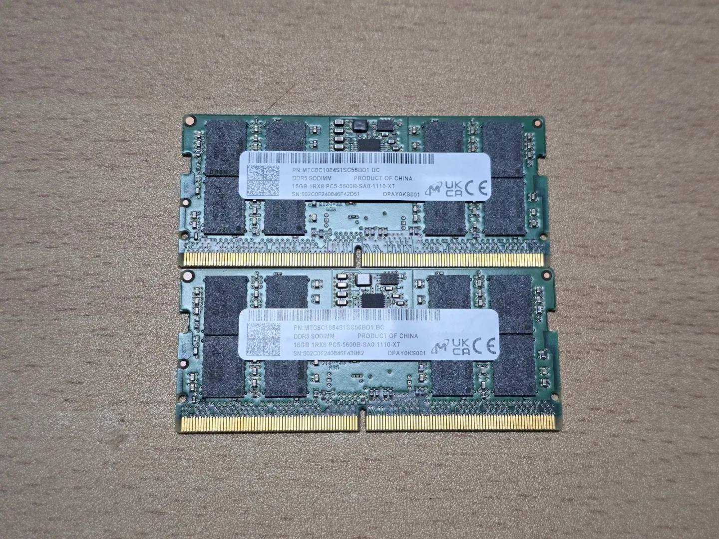 Micron 16GB DDR5 5600MHz 노트북 램 2개