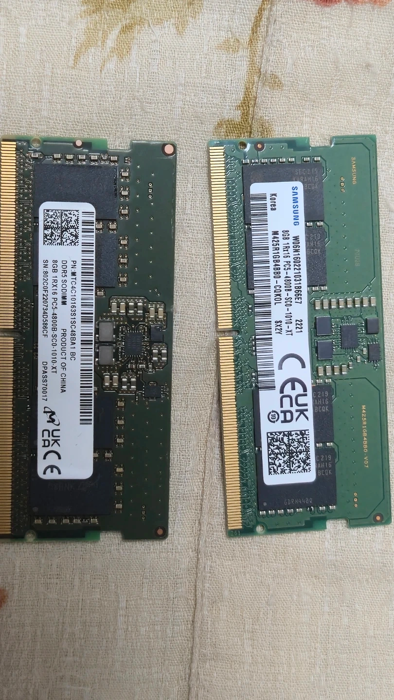 삼성 및 마이크론 DDR5 16GB 노트북 램