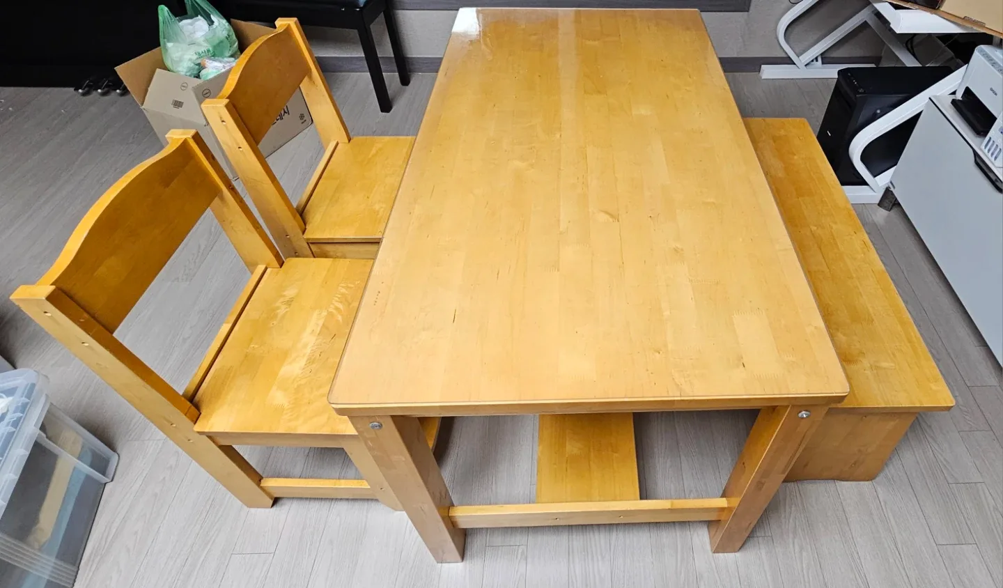 고무나무 원목 식탁 세트 (의자2+벤치)