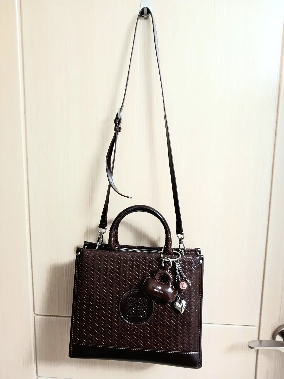 브라운 가죽 토트백