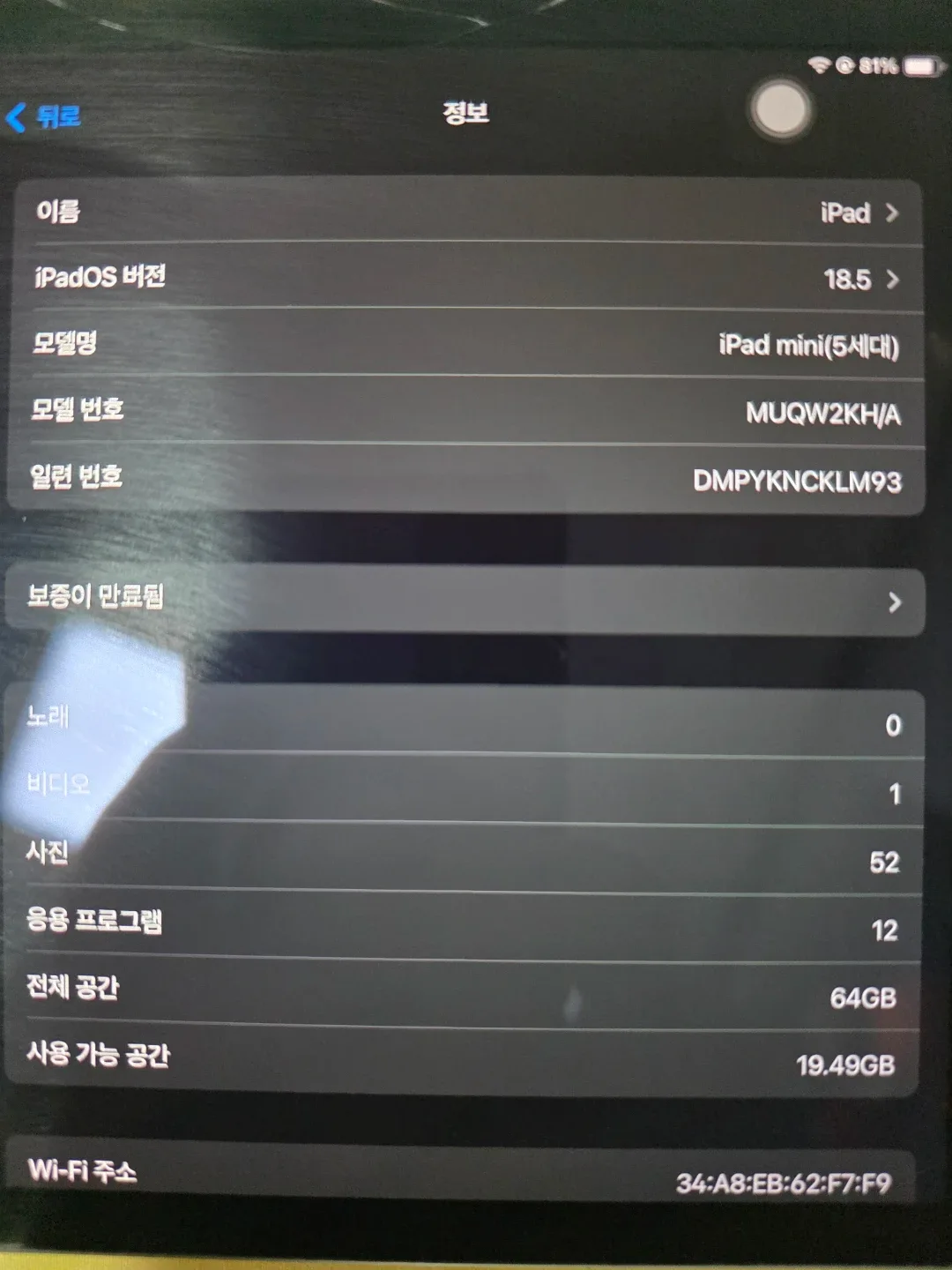 아이패드 미니 5세대 64GB 스페이스 그레이