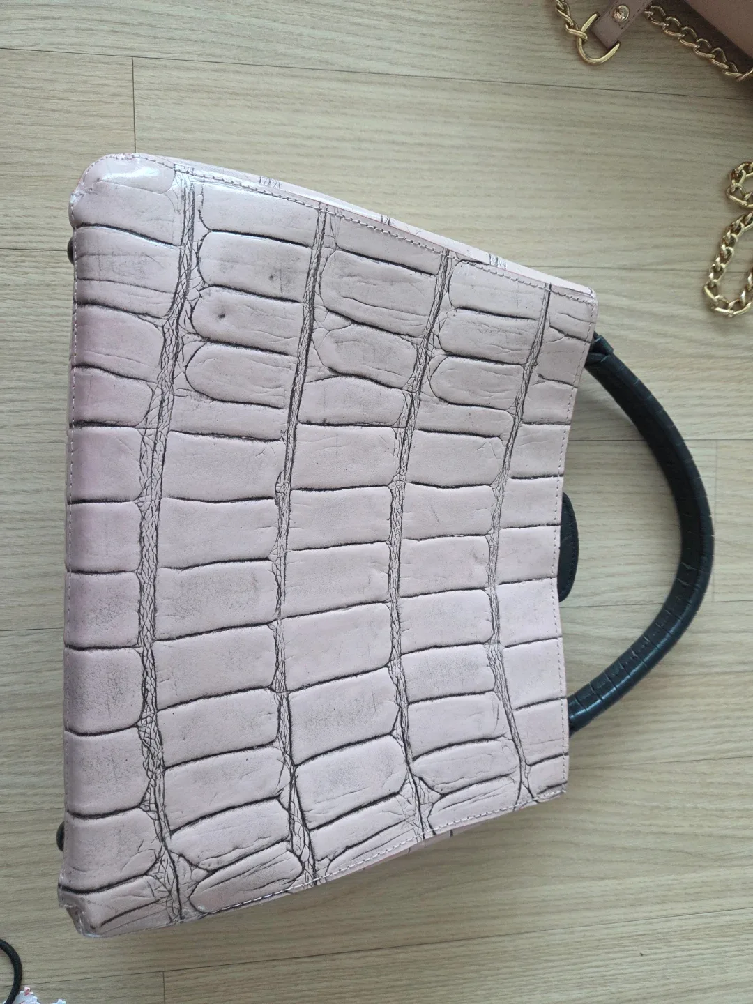 악어 패턴 핑크 토트백