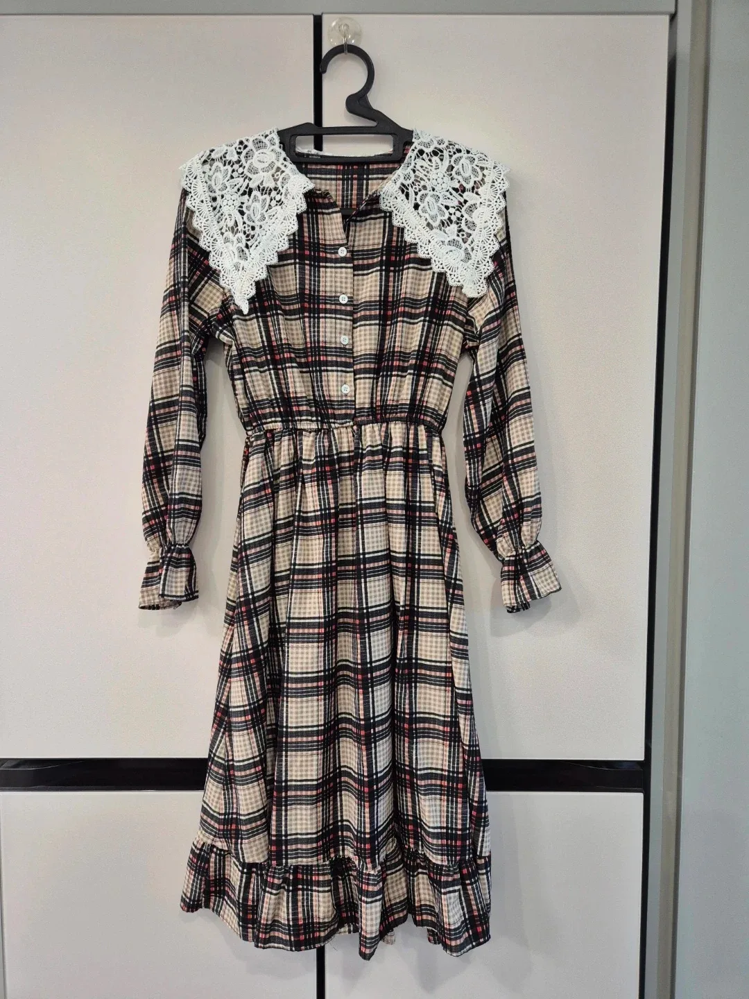 alto 체크 레이스 롱 원피스