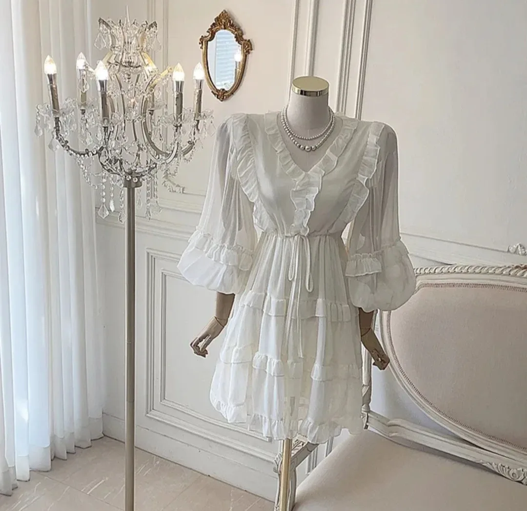 쉬폰 프릴 미니 원피스 아이보리 새상품