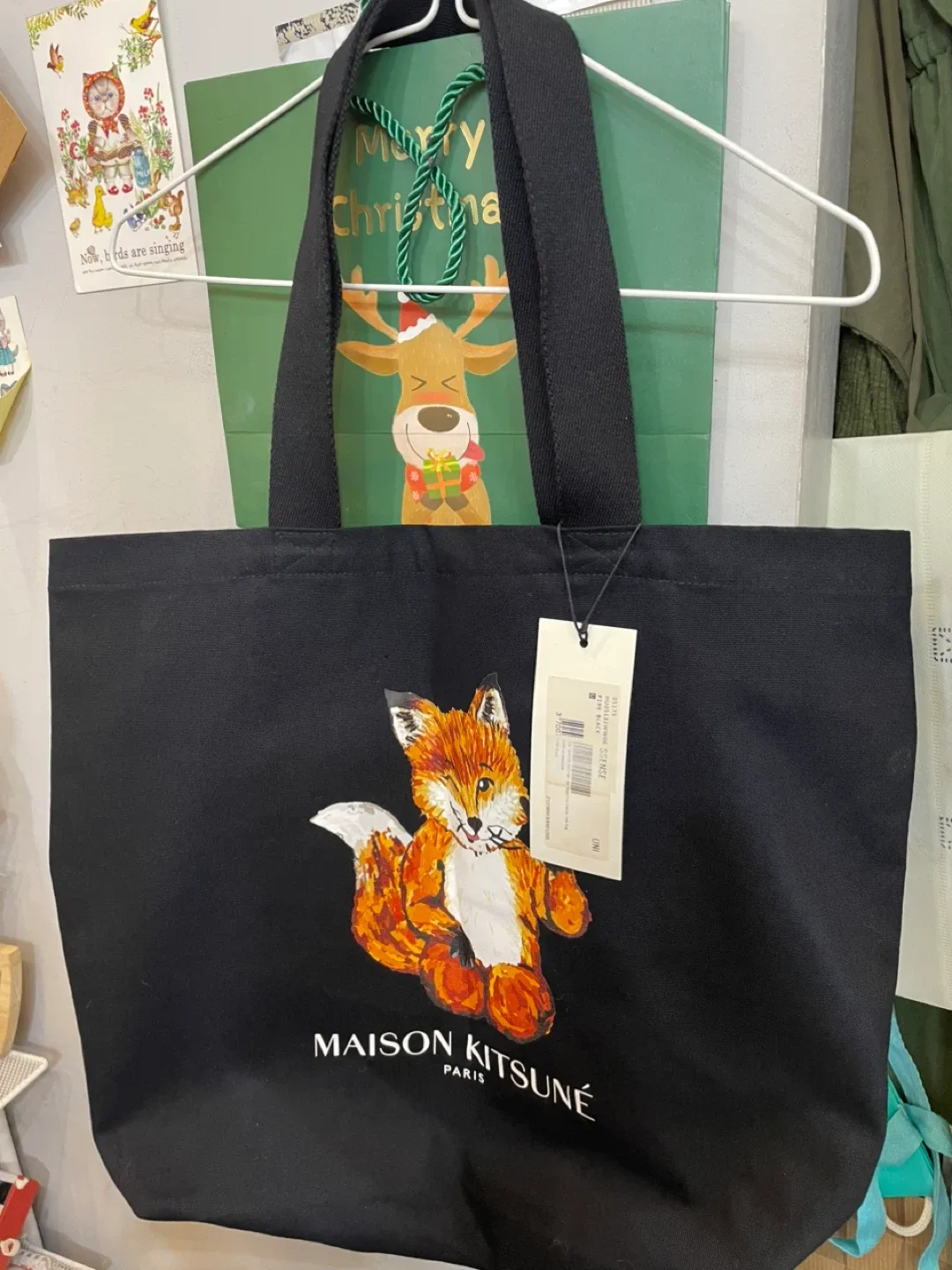 메종키츠네 폭스 토트백 블랙