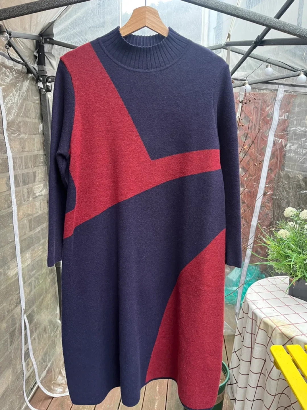 [빅사이즈보세요]배색 니트 롱 원피스