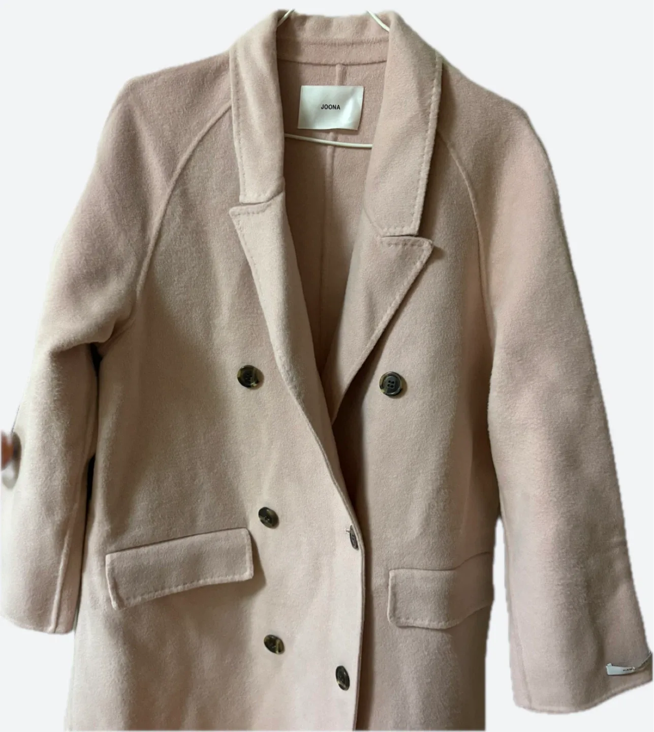 울90%)쏭라벨 JOONA 딸기우유 색상 핸드메이드 롱 코트