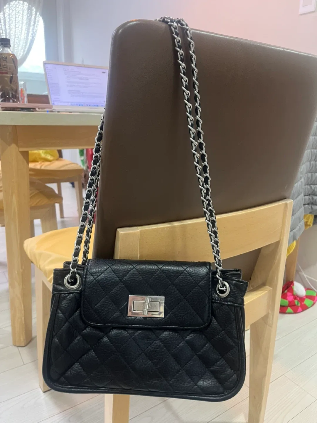 탑샵 블랙 퀼팅 체인백