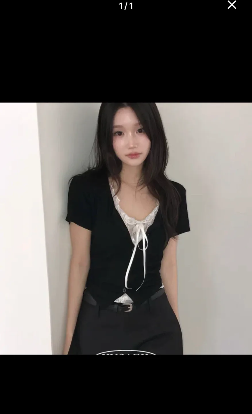 레이스 레이어드 반팔 가디건
