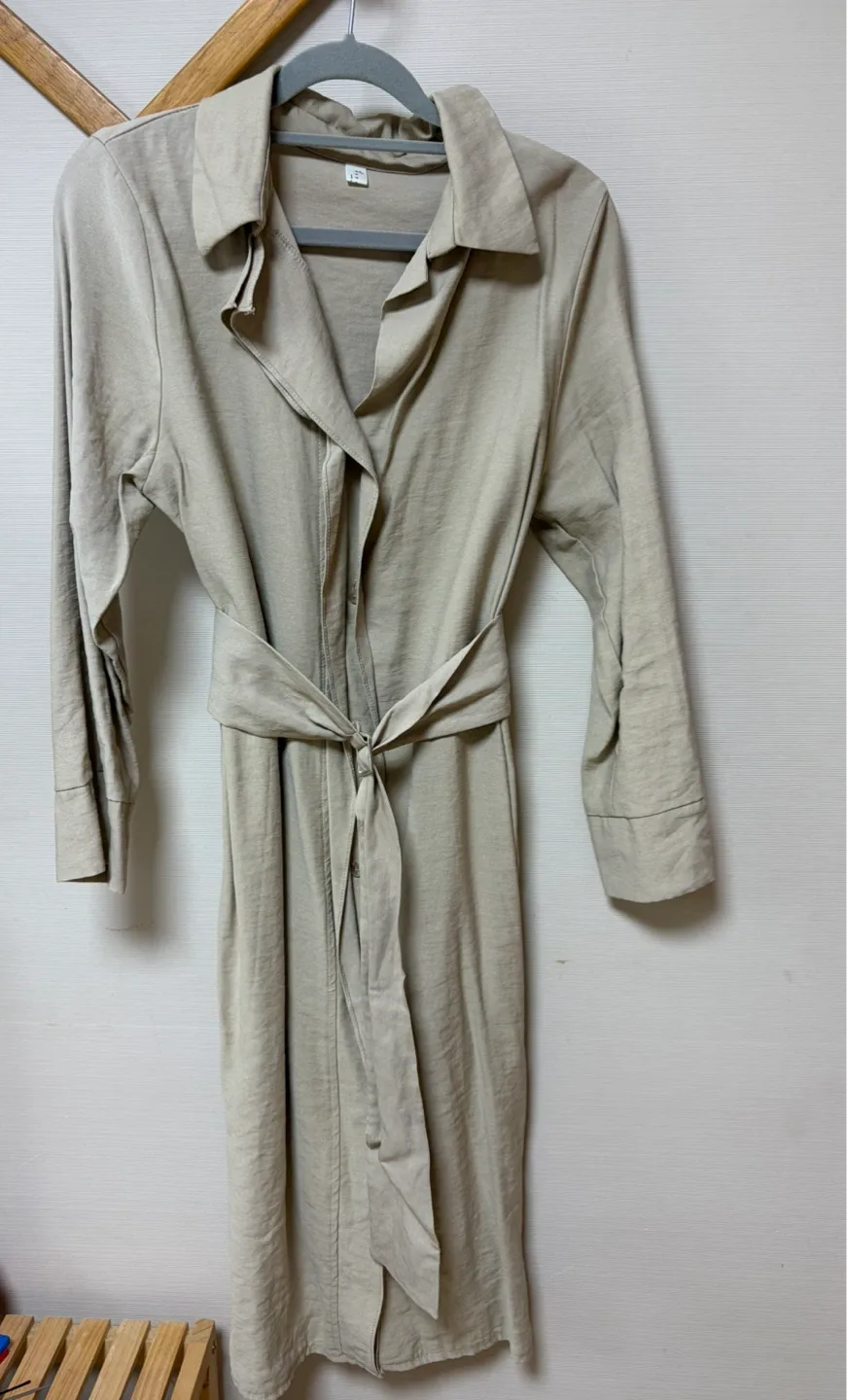 베이지 롱 셔츠 원피스