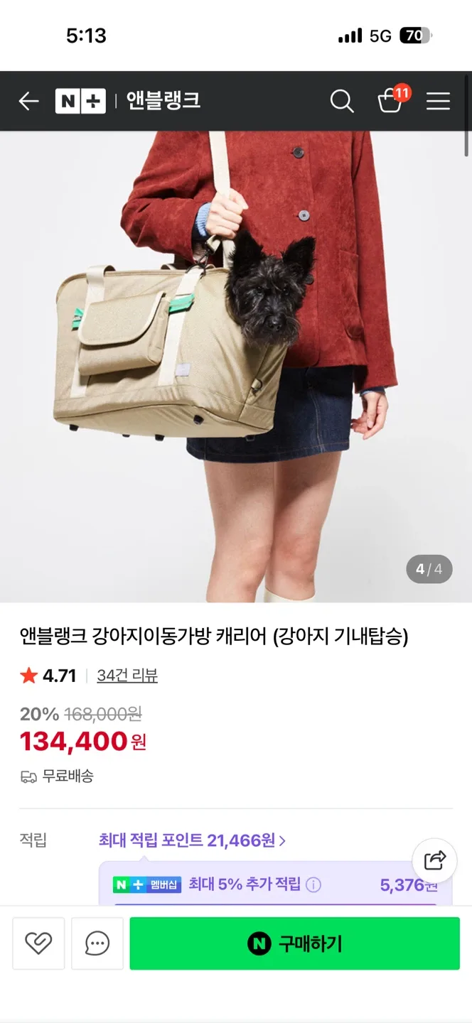 앤블랭크 강아지 이동가방 / 강아지 캐리어 (쿠션 포함)