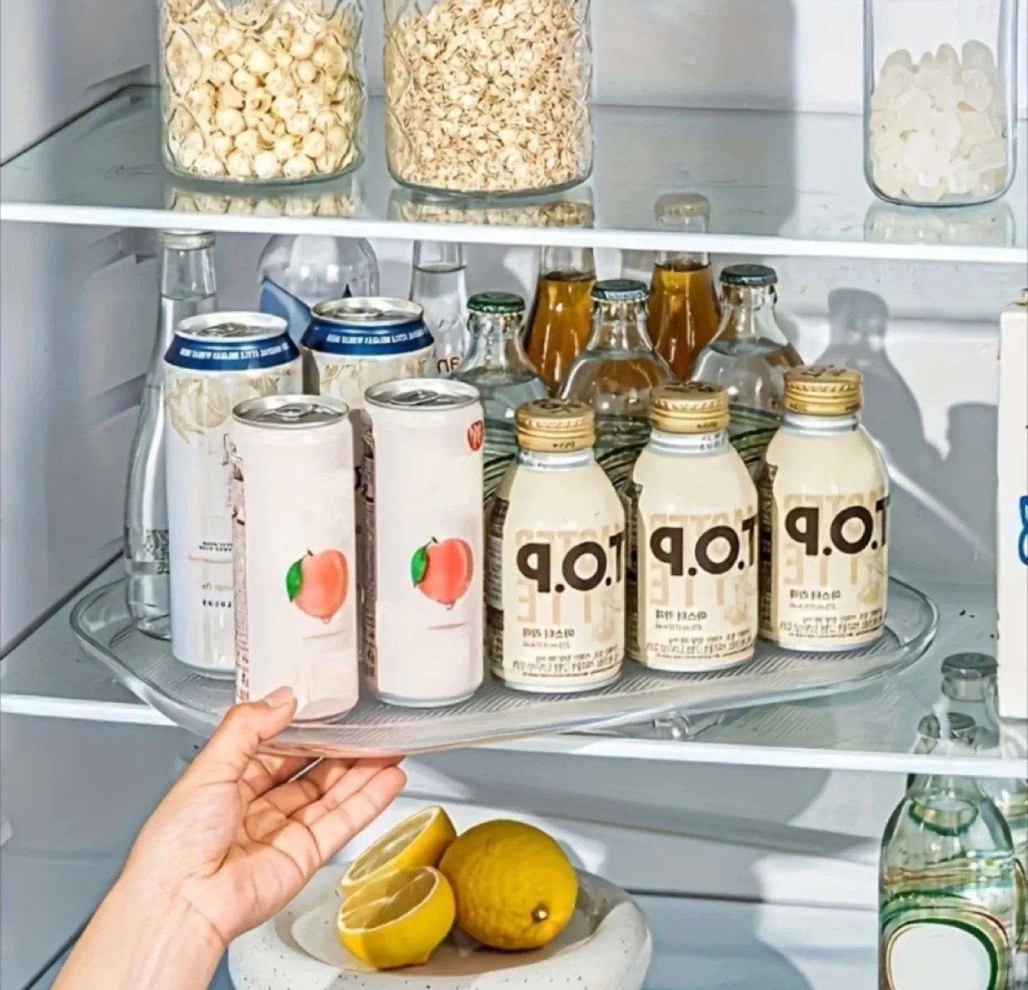 새상품 정가 1.6 냉장고정리 360도 회전 트레이 무타공 정리함 투명트레이 만능트레이